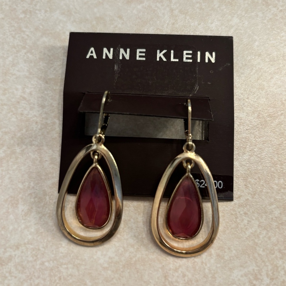 Anne Klein Gold and Red Teardrop Earrings